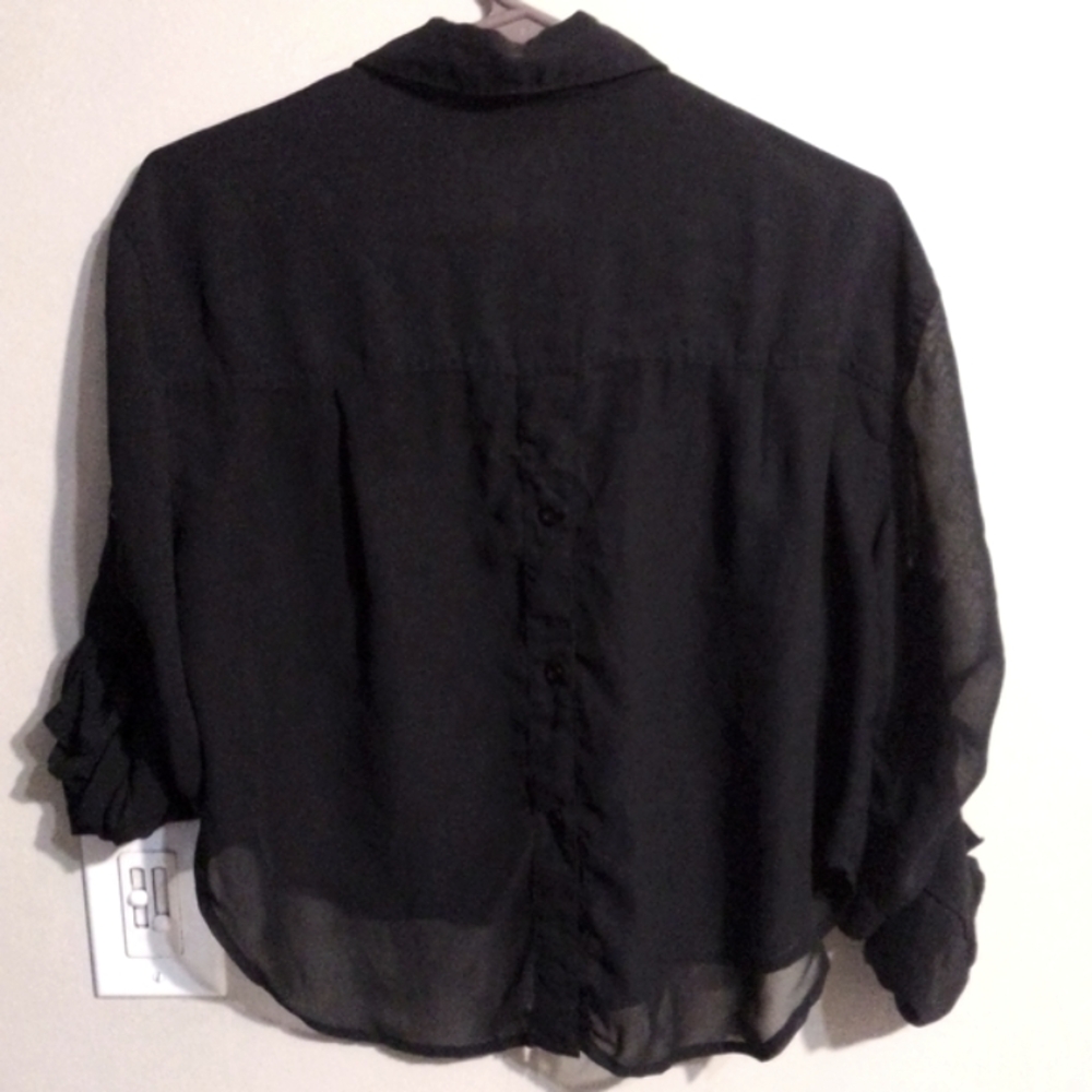 Cotton Express Black Blouse Size Medium 3/4 Sleeves Botton Down Exc Cond - Picture 3 of 5